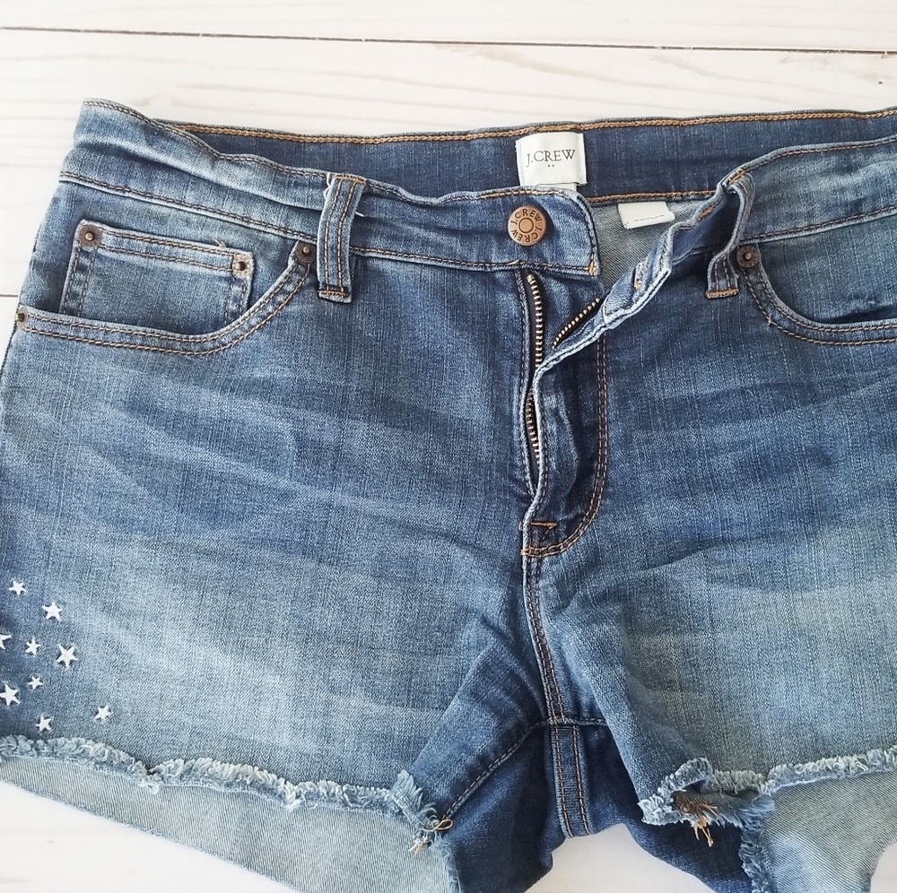 J. Crew denim shorts with stars.